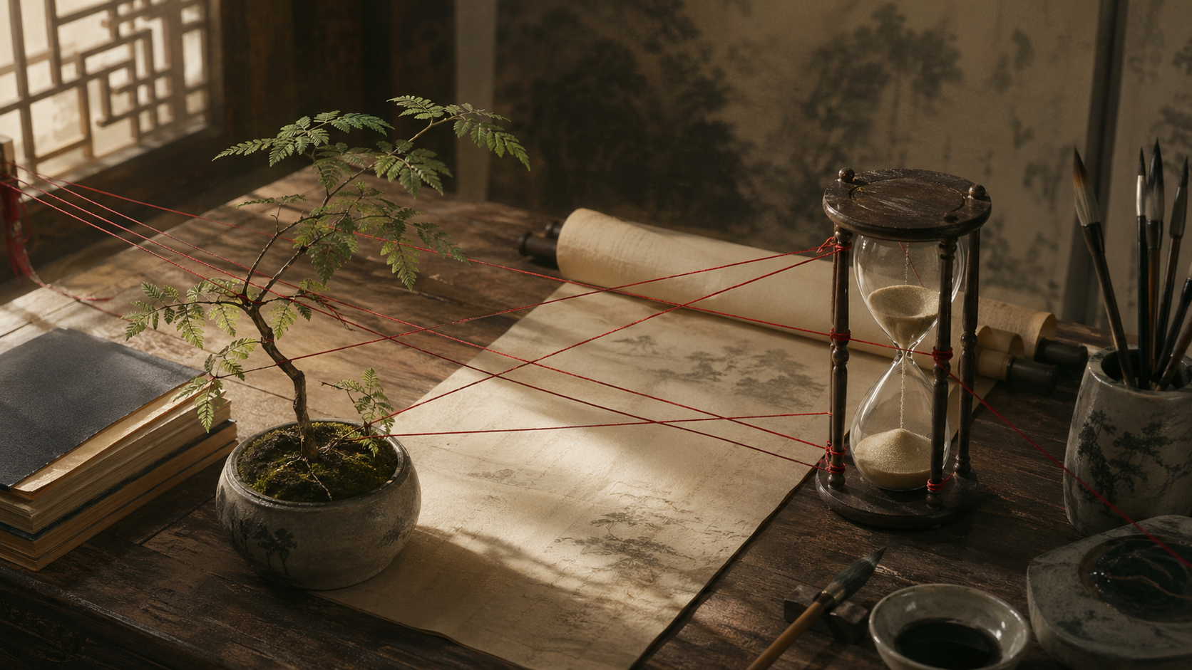 密集线条压向中心的抽象画面，表现苛急带来的紧迫与失控感。